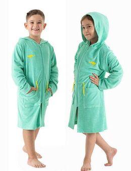 KangaROOS Kinderbademantel Kira, Ideal für Zuhause, Schwimmbad oder im Urlaub, Kurzform, Leichtfrottier, Kapuze, Reißverschluss, modernen, sportliches Design, leuchtenden Akzenten