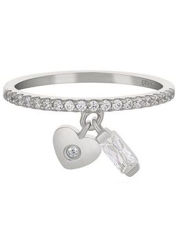 CAÏ Fingerring 925 Silber rhodiniert mit Anhängern Herz Zirkonia