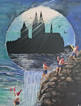 Kölner Heinzelmännchen beim Baden Acryl auf Leinwand - Köln