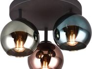 Reality Leuchten Deckenleuchte SHELDON, Deckenlampe 3-flammig exkl 3x E14 max 10W Glasschirme bunt, Leuchtmittel wechselbar, warmweiß - kaltweiß, Ø gesamt 33cm, Deckenleuchte blau grün + kupfer Glas verspiegelt