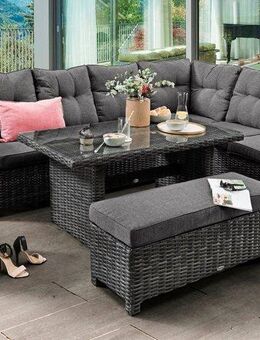 Destiny Gartenlounge-Set SANTA PONSA DE LUXE, (20-tlg., 2x Schenkel, 1x Fußhocker, 1x Bank, 1x Tisch, inkl. Auflagen), Aluminium, Polyrattan