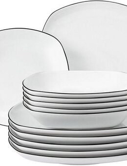 Seltmann Weiden Tafelservice Teller Set, Geschirr-Set Lido Black Line (12-tlg), 6 Personen, Porzellan, Geschirr, Teller-Set, Teller 12 Teile, für 6 Personen, Made in Germany