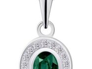 Vivance Kettenanhänger 0,04 ct Diamant Brillant Smaragd Anhänger aus 585 Weißgold, Damen Gold Schmuck