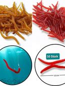 50 bis 100 Angelköder Wurm 3,5cm weiche Künstliche Gummi Angel Köder Braun Rot 10,90* in 78052