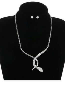 Schmuck-Set - Collier "Schlange" + Ohrstecker - Glitzer / Strass - Bruchköbel