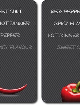 KESPER® Schneide- und Abdeckplatte Paprika und Chili, ESG-Sicherheitsglas, (Set, 2 tlg), praktisch unzerbrechlich mit Schiefer-Dekor