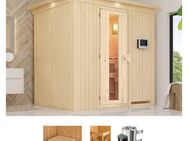 Karibu Sauna Bellin, BxTxH: 210 x 165 x 202 cm, 68 mm, (Set) 3,6-kW-Plug & Play Ofen mit ext. Steuerung