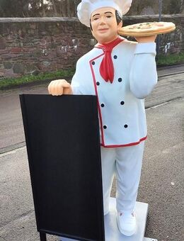 Pizzabäcker mit Schild aus GFK Dekofigur NEU - Hergisdorf