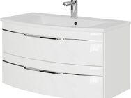 Saphir Waschtisch Serie 7045 Mineralmarmor-Waschtisch und Unterschrank, 91 cm breit, Waschplatz mit 2 Schubladen, Badmöbel Set mit Waschtisch