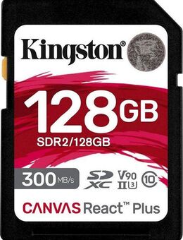 Kingston Canvas React Plus SD 128GB Speicherkarte (128 GB, Class 10, 300 MB/s Lesegeschwindigkeit)