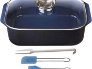 GSW Bräter Ceramica kobatblau, Aluminiumguss (1-tlg), Induktion, Gratis 1x Fleischgabel + 1x Backpinsel-Set, 2tlg
