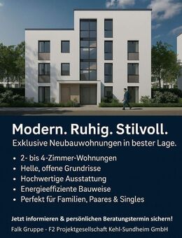 Schöne 3-Zimmer Neubauwohnung - 1a Lage in Kehl KFW40 A+ Gebäude - 5 % AfA - Kehl
