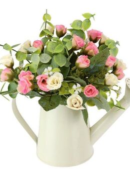 Kunstblume Wildrosen-Busch in Gießkanne Rosen, I.GE.A., Höhe 20 cm, Rose künstlich Kunstrose Blume Hochzeitsdeko Tischdeko Blumendeko Deko