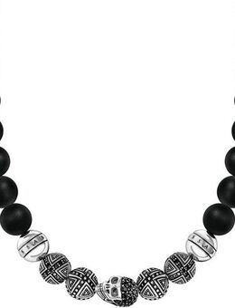 THOMAS SABO Kette ohne Anhänger Obsidian Kette Totenkopf-Design & Kreuze Beadskette, mit Zirkonia (synth), Obsidian