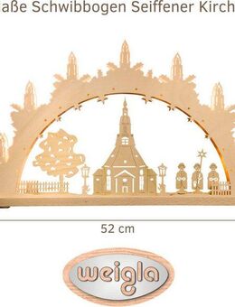 Weigla LED Schwibbogen Seiffener Kirche, Lichterbogen aus Holz, NATUR, Made in Germany (1-tlg), Erzgebirge garantiert, Weihnachtsdeko Innen, Weihnachtsbeleuchtung