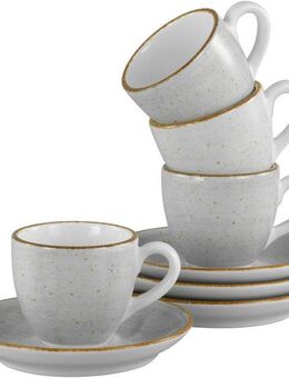 CreaTable Espressotasse Vintage Nature Stein, Espresso-Set, 8-tlg., Porzellan, Handgemalt, Gesprenkelt, Rustikales Außenband