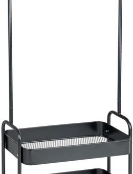 WENKO Kleiderständer Kali, schmale Standgarderobe aus Metall mit Kleiderstange, 2 tiefen Ablagekörben für Schuhe und Accessoires und zusätzlichen Haken, ideal für Nischen, 75 x 165 x 30 cm, Schwarz - Ludwigsburg