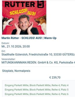 3 Tickets Martin Rütter Gütersloh - Gaggenau