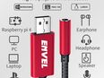 USB 2.0 externe Soundkarte 4polige TRRS, 3,5mm Klinkenbuchse, Stereo, Adapter mit 15cm Länge, rot - Plug & Play Installation ohne weitere Treiber auf allen Betriebssystemen in 90763