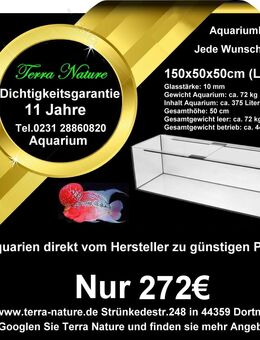 Aquarium 150x50x50 cm 375L Aquariumbau Aquarium Hersteller - Dortmund Mengede
