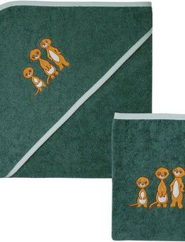 Wörner Handtuch Set Erdmännchen Kapuzenbadetuch 100/100 mit Waschhandschuh, Frottier (Spar-Set, 2-St), mit süßer Stickerei Erdmännchen