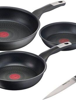 Tefal Pfannen-Set Unlimited Ice Force, Aluminium (Set, 4-tlg., je 1 Bratpfanne Ø 20/24/28 cm, Kochmesser 20 cm), kratzfeste Antihaftversiegelung, Thermo-Signal, inkl. Kochmesser