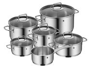 WMF Topf-Set Astoria, Cromargan® Edelstahl Rostfrei 18/10 (Set, 11-tlg., 2x Bratentopf mit Deckel, 3x Kochtopf mit Deckel, 1x Stielkasserolle), 11-teilig, hochglanzpoliert, mit Schüttrand, TransTherm-Allherdboden