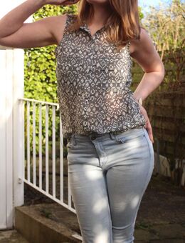 Lange Chiffon Bluse, transparent, durchsichtig, Azteken - Norweger Muster, Gr. S 36 - Düsseldorf