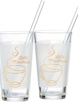 Ritzenhoff & Breker Latte-Macchiato-Glas Coffee, Glas, 4-teilig (2 Gläser und 2 Glas-Trinkhalme), 350 ml