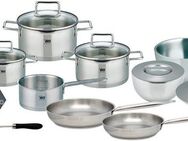 Elo Topf-Set Smart Steam, Edelstahl 18/10 (Set, 11-tlg., Fleischtopf 16/20/24 cm, Stielkasserolle 16 cm, Bratpfanne 24/28 cm), Öl-Dosier System & seitlichem Ausguss zur Dampfableitung, Induktion