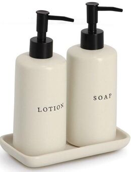 Zeller Present Seifenspender Seifen-/Lotionspender-Set, 3-tlg., Keramik, (Set, 3-tlg), Beschriftung: Seife und Lotion, minimalistisch und modern