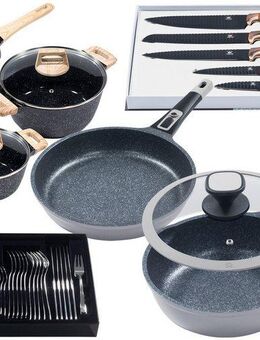 KING Pfannen-Set Moonscape, Aluminiumguss (Set, 11-tlg), Induktion, (Töpfe+Glasdeckel, Pfannen+Deckel,Messer,Besteckset)