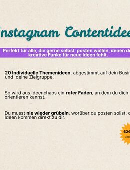 20 Individuelle Contentideen für dein Business | Social Media Managerin | Individueller Redaktionsplan | Content Ideen | Social Media Strategie | Content Marketing | Sichtbarkeit | Reichweite | Virtuelle Assistenz | Social Media Themenvorschläge - Hannover
