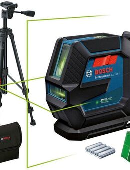 Bosch Professional Linienlaser GLL 2-15 G Professional Baustativ-Set, (Set), Staub- und Spritzwasserschutz IP64