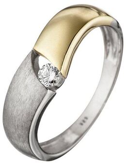 JOBO Silberring, 925 Silber bicolor vergoldet mit Zirkonia