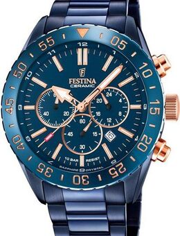 Festina Chronograph Keramik Kollektion F20576/1, Armbanduhr, Quarzuhr, Herrenuhr, Stoppfunktion, Edelstahlarmband