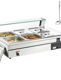 Edelstahl Buffetwärmer Speisewärmer Buffetbehälter Jede Heizplatte Verwendbar, inkl. Glasdeckel & Ablaufhahn & Trockenbrennanzeige, für Kantine, Café usw. Chafing Dish - Wuppertal