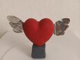 Herz aus Ton mit Flügel DIY 13cm hoch mit Flügel 17cm breit rot grau in 45259