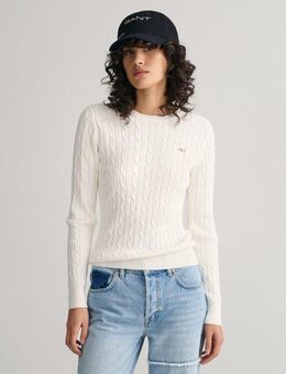 Gant Strickpullover STRETCH COTTON CABLE C-NECK mit Logostickerei auf der Brust