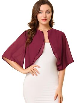 Allegra K Damen-Kurzarm-Cardigan-Achselzucken-Oberteil mit durchsichtigem Chiffon-Bolero, Weiß, S - Düsseldorf