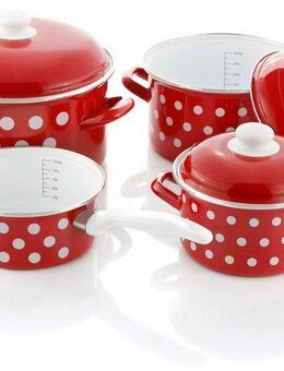 GSW Topf-Set, Stahl-Emaille (Set, 7-tlg., je 1 Kochtopf Ø 16/20/24 cm, 1x Stielkasserolle Ø 16 cm), Induktion