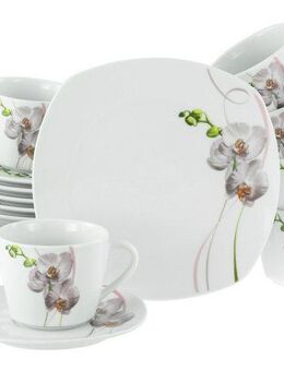 CreaTable Kaffeeservice Square Orchidee, Kaffee-Service 18-tlg (18-tlg), 6 Personen, Porzellan, Fotorealistische Darstellung