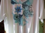 Damen T-Shirt (Gr. XXL = 52/54) Weiß mit Blumen Türkis, Blau - Weichs