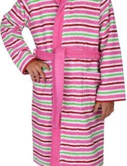Wörner Kinderbademantel Ringel, Langform, Baumwoll-Webfrottier, Kapuze, Gürtel