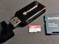 Speicherkarte SanDisk Ultra MicroSDXC 256GB, mit einer Datenübertragung von bis zu 120MB/s, Speicherkartenleser Transcend Dual, MicroSD & SD Laufwerke, USB 3.0 Typ A, schwarz, inklusive SD-Adapter in 90763