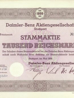 Original-Stammaktie der Daimler-Benz AG aus dem Jahre 1939 - Sankt Leon-Rot
