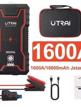 *ANGEBOT* UTRAI Auto Starthilfe 12V 1600A 16000mAh Autobatterie Powerbank, Bis zu 7l Benzin, 6.5L Diesel Anlasser mit QC3.0, Dual USB, LED Taschenlampe Set 4 - Wuppertal