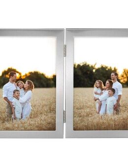 Hama Bilderrahmen Bilderrahmen 13x18 cm für 2 Bilder, zum Aufhängen und Stellen, Silber, für 2 Bilder (1 St), Portraitrahmen Collage, Aluminium, Hochformat, Querformat, Set