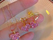 Glänzende rosa-golden Herz-Halskette+Ohrringe - Schmuckset *NEU - Dietzenbach