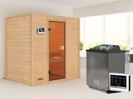 Karibu Sauna "Sonja" mit bronzierter Tür Ofen 9 kW Bio externe Strg modern, BxTxH: 196 x 146 x 198 cm, 38 mm